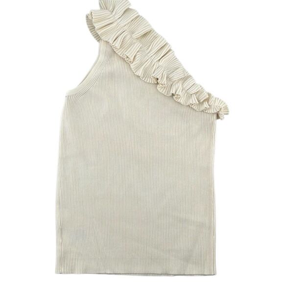 Sofia Vergara One Shoulder Ruffled Knit Tank Top Shirt Size S - Picture 2 of 9